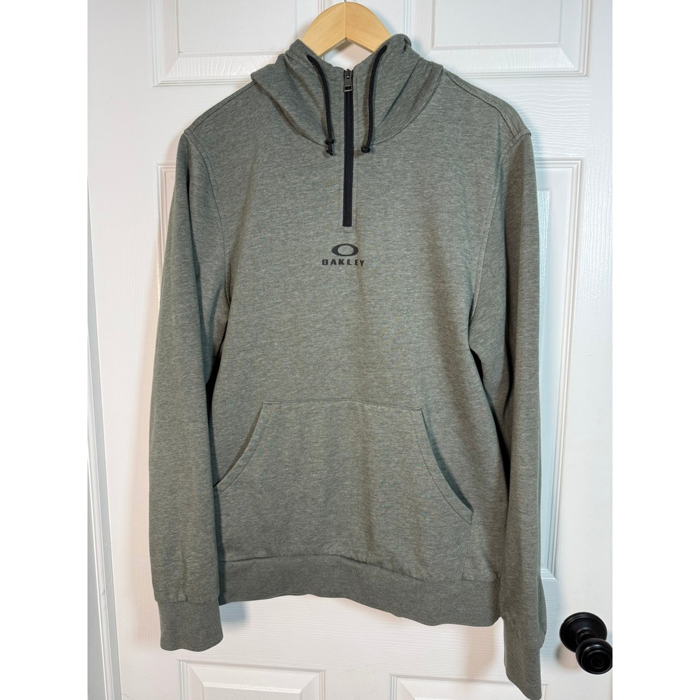 Oakley Mens Performance Fit Quarter Zip Hoodie Heather Green Fleece Large